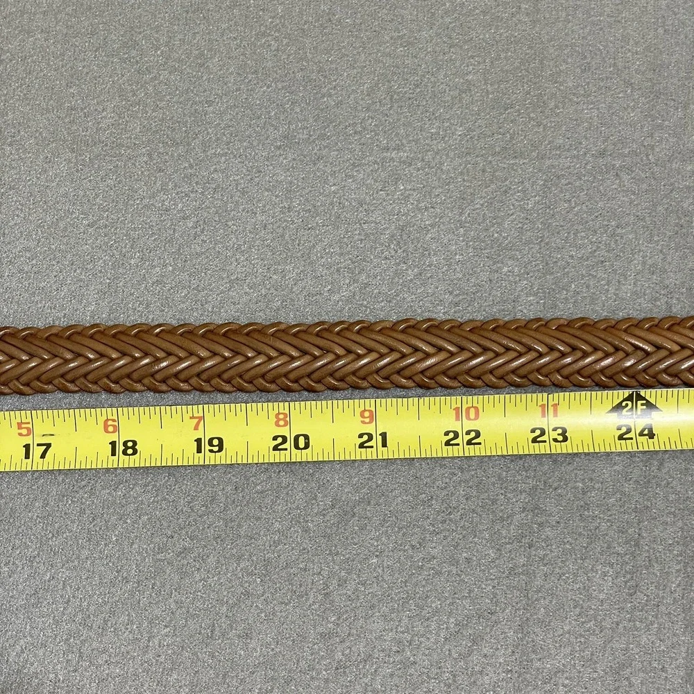 Vintage Leather Braided Belt Silver Hardware Brown Women's‎ Adjustable 90s Woven